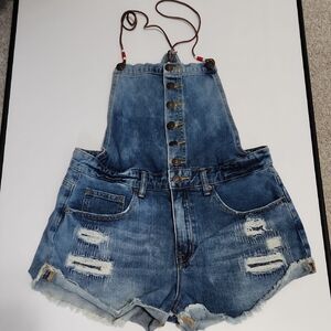 Forever 21 Blue Denim Overall Shorts